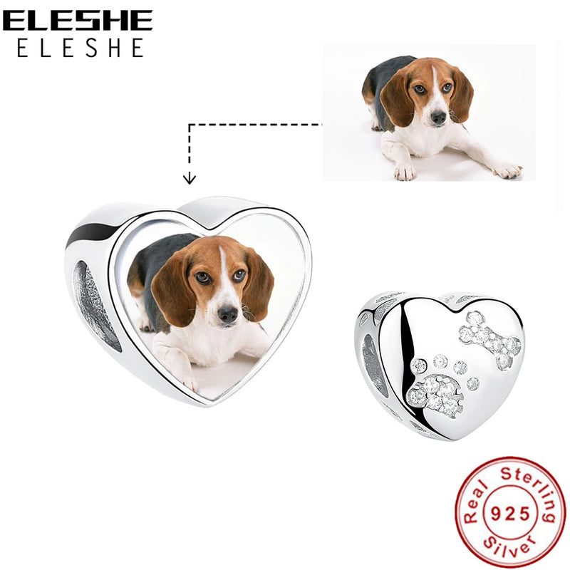 925 Silver Pet Photo Charm Beads for Bracelet