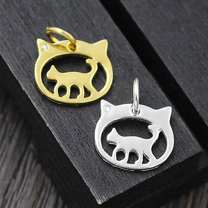 925 Silver Cat Dangle Charm Pendant for DIY Jewelry Making