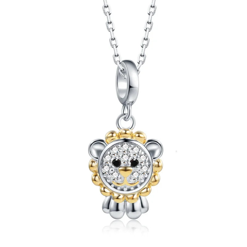 925 Silver Lion King Pendant Zircon Necklace for Women