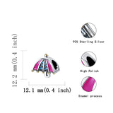 925 Silver Pink Cz Bumbershoot Charm Umbrella Bead for Bracelet