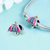 925 Silver Pink Cz Bumbershoot Charm Umbrella Bead for Bracelet