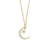 925 Silver Star Moon Pendant Necklace Cz Paved Bling Lady Charm Wedding Jewelry