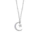 925 Silver Star Moon Pendant Necklace Cz Paved Bling Lady Charm Wedding Jewelry