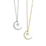 925 Silver Star Moon Pendant Necklace Cz Paved Bling Lady Charm Wedding Jewelry