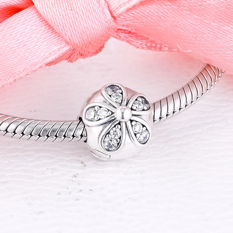 925 Silver Dazzling Daisies Clip DIY Bracelet Charm Bead