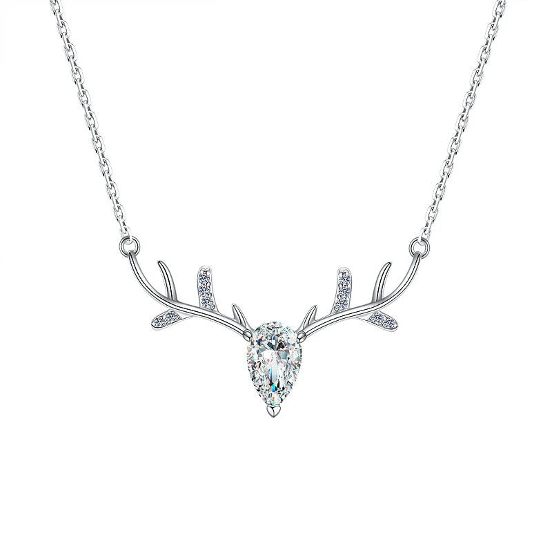 925 Silver Deer Necklace with Zircon Pendant for Women