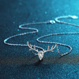 925 Silver Deer Necklace with Zircon Pendant for Women