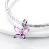 925 Silver Butterfly Pendant w/ Crystal Charms for Pandora Bracelet
