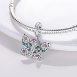 925 Silver Butterfly Pendant w/ Crystal Charms for Pandora Bracelet
