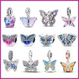 925 Silver Butterfly Pendant w/ Crystal Charms for Pandora Bracelet