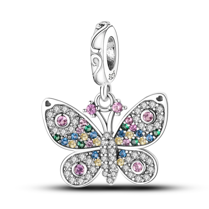 925 Silver Butterfly Pendant w/ Crystal Charms for Pandora Bracelet