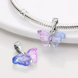 925 Silver Butterfly Pendant w/ Crystal Charms for Pandora Bracelet