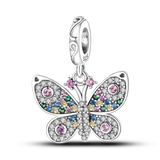 925 Silver Butterfly Pendant w/ Crystal Charms for Pandora Bracelet
