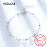 925 Sterling Silver Shell Pearl Bead Women Bracelet Fine Jewelry BSB090