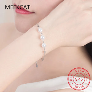 925 Sterling Silver Shell Pearl Bead Women Bracelet Fine Jewelry BSB090