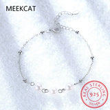 925 Sterling Silver Shell Pearl Bead Women Bracelet Fine Jewelry BSB090
