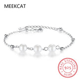 925 Sterling Silver Shell Pearl Bead Women Bracelet Fine Jewelry BSB090