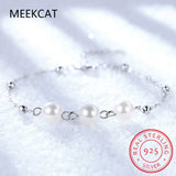 925 Sterling Silver Shell Pearl Bead Women Bracelet Fine Jewelry BSB090