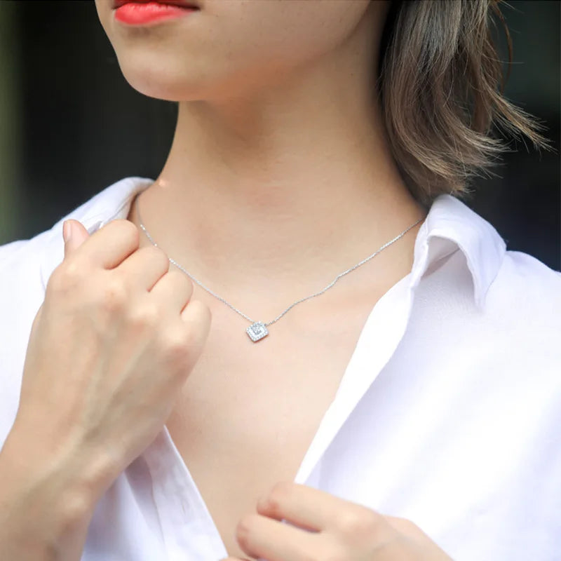 925 Silver Diamond Necklace Pendant Women Fine Geometric Gemstone Pendants