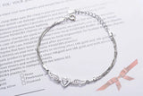 925 Silver Angel Wings Heart Charm Bracelet White/Purple Crystal
