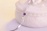 925 Silver Angel Wings Heart Charm Bracelet White/Purple Crystal