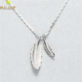 925 Silver Double Feather Necklace Women Lady Jewelry