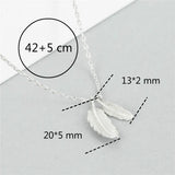 925 Silver Double Feather Necklace Women Lady Jewelry