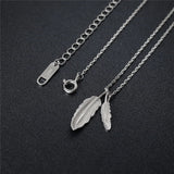 925 Silver Double Feather Necklace Women Lady Jewelry