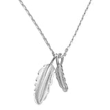 925 Silver Double Feather Necklace Women Lady Jewelry