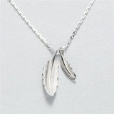 925 Silver Double Feather Necklace Women Lady Jewelry