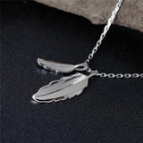 925 Silver Double Feather Necklace Women Lady Jewelry