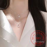 925 Silver Crystal Star Moon Necklace Wedding Jewelry