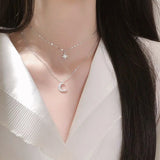 925 Silver Crystal Star Moon Necklace Wedding Jewelry