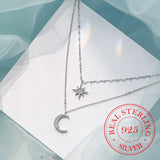 925 Silver Crystal Star Moon Necklace Wedding Jewelry