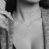 925 Silver Double Layer Necklaces CZ Chain Charming Ladies Jewelry