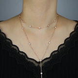 925 Silver Double Layer Necklaces CZ Chain Charming Ladies Jewelry