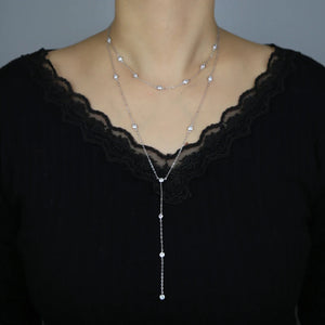 925 Sterling Silver Double Layer Necklaces Cz Station Chain