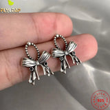 925 Silver Drop Earrings Unique Vintage Bow Jewelry