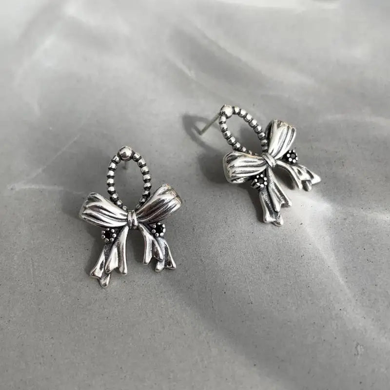 925 Silver Drop Earrings Unique Vintage Bow Jewelry