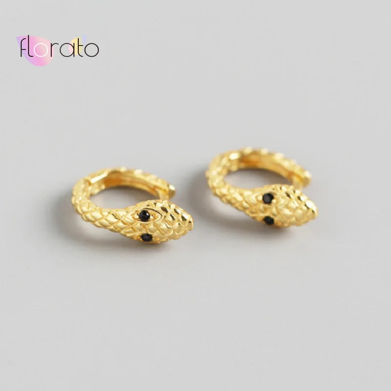 925 Silver Snake Hoop Earrings Punk Style Animal Brinco