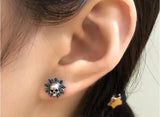 925 Silver Sunflower Skull Earrings Gift