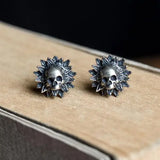 925 Silver Sunflower Skull Earrings Gift