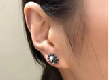 925 Silver Sunflower Skull Earrings Gift
