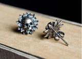 925 Silver Sunflower Skull Earrings Gift
