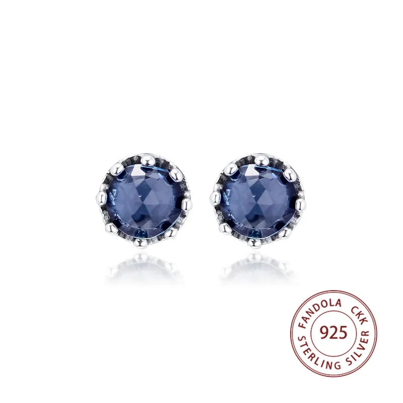 925 Silver Crown Stud Earrings Sparkle Jewelry for Women