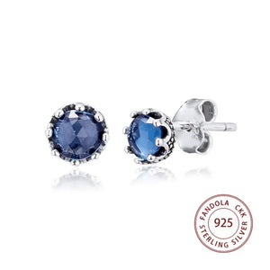925 Silver Crown Stud Earrings Sparkle Jewelry for Women