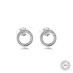 925 Sterling Silver Circle Stud Earrings Clear CZ