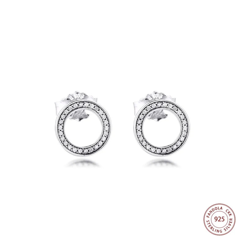925 Sterling Silver Circle Stud Earrings Clear CZ