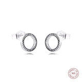 925 Sterling Silver Circle Stud Earrings Clear CZ