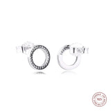 925 Sterling Silver Circle Stud Earrings Clear CZ
